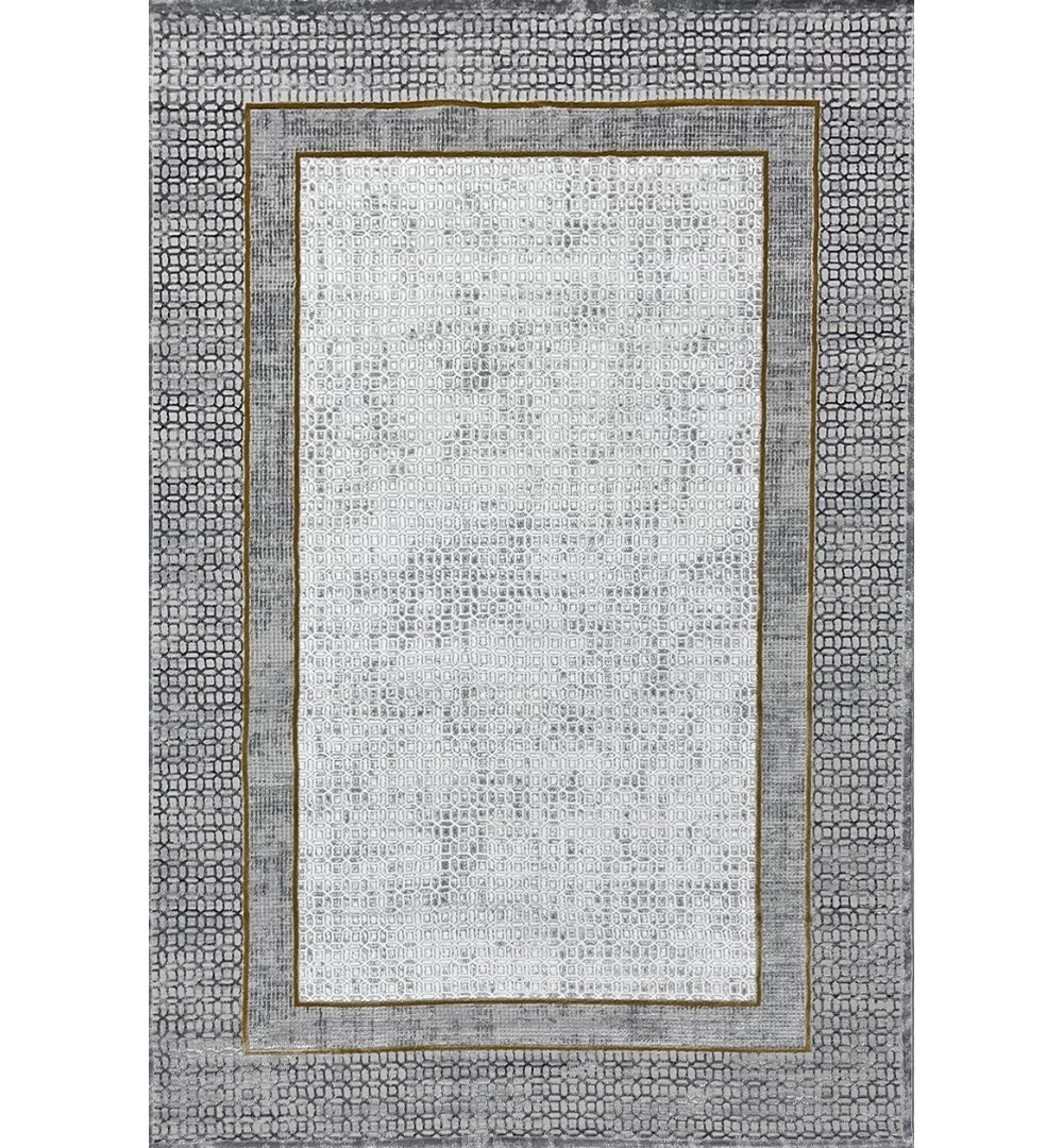 Geometric Motifs Premium Turkish Area Rug - Grey and Gold
