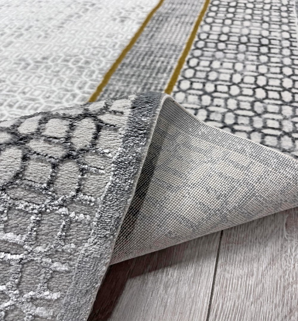 Geometric Motifs Premium Turkish Area Rug - Grey and Gold - Image 2