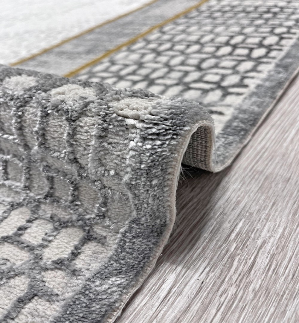 Geometric Motifs Premium Turkish Area Rug - Grey and Gold - Image 3