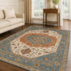 Close-up of rug pattern and low-pile texture