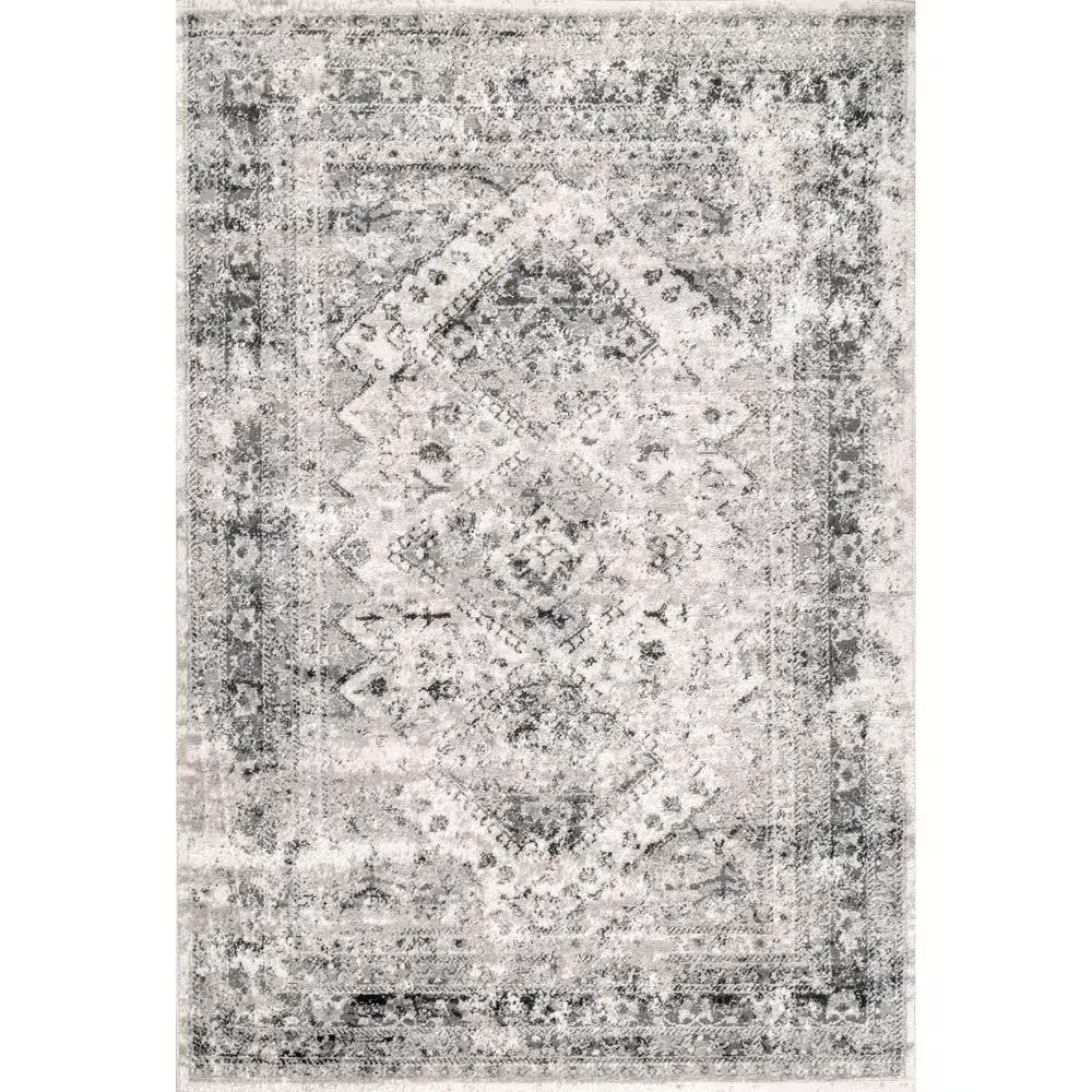 Madisson Vintage Faded Medallion Silver 6 ft. 7 in. x 9 ft. Indoor Area Rug