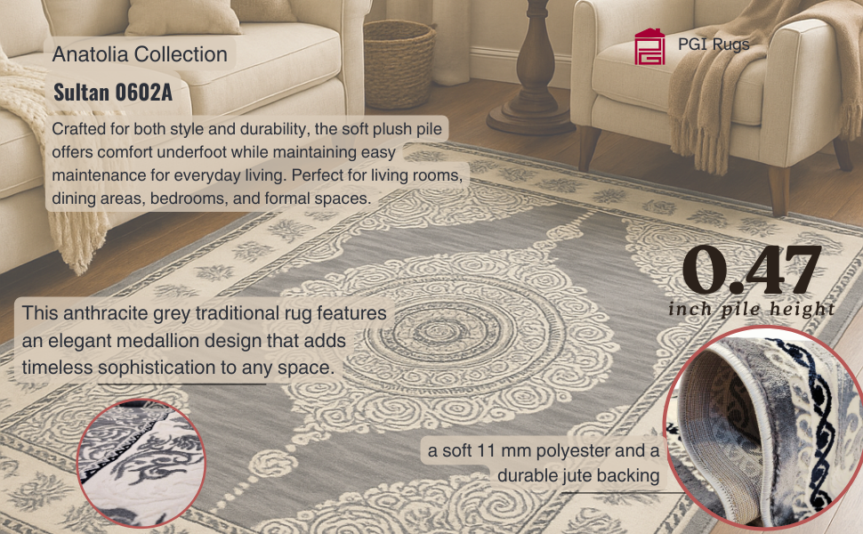 Sultan Anthracite PGI Rug 5.2x7.5 ft - Image 5