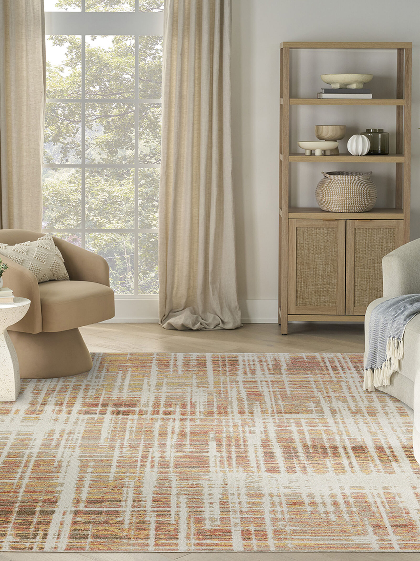 Nourison 9x12 (ft) Modern Abstract Beige/Peach Washable Rug - Image 7