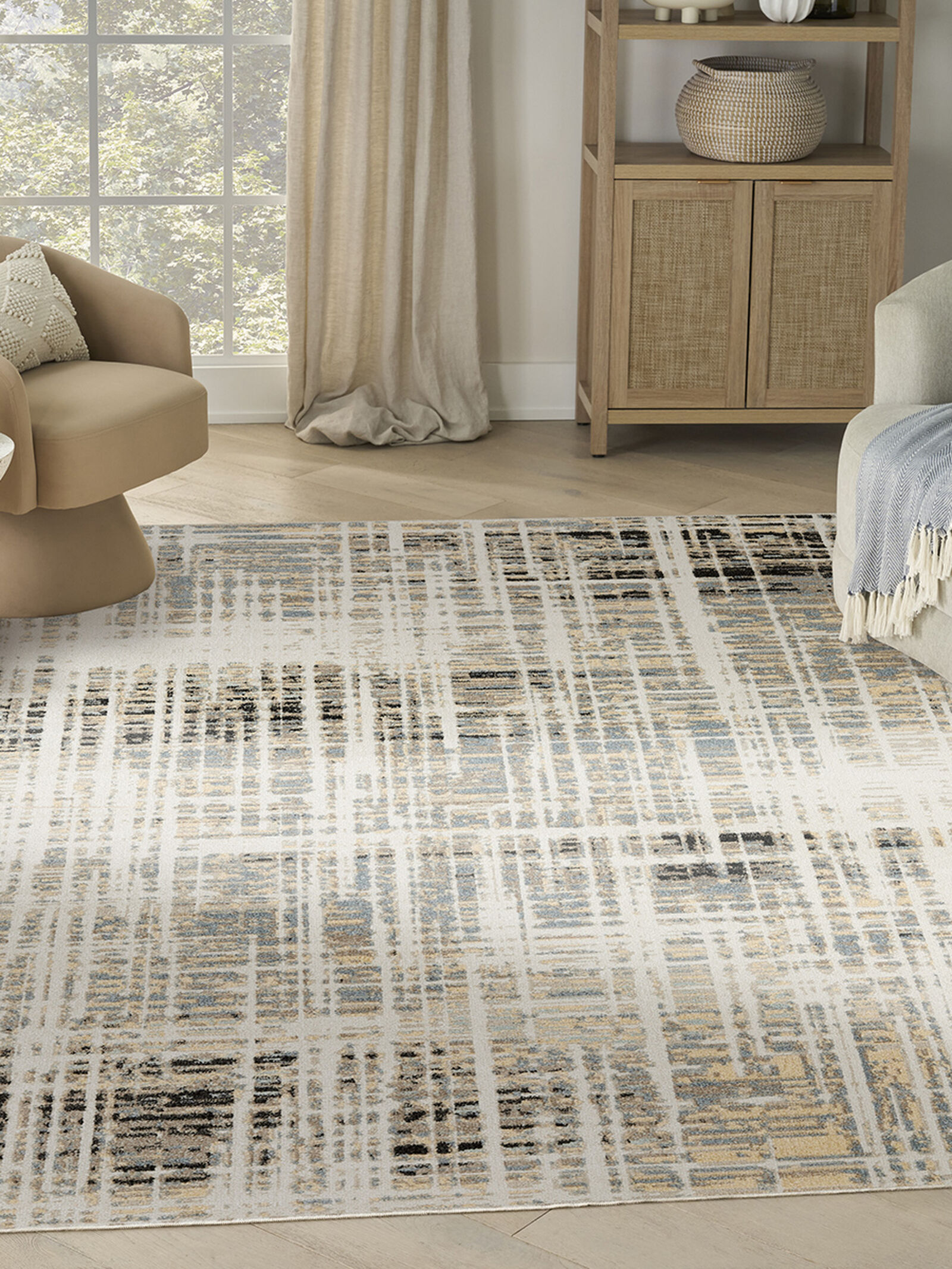 Nourison 9x12 (ft) Modern Abstract Ivory/Blue Washable Rug - Image 4