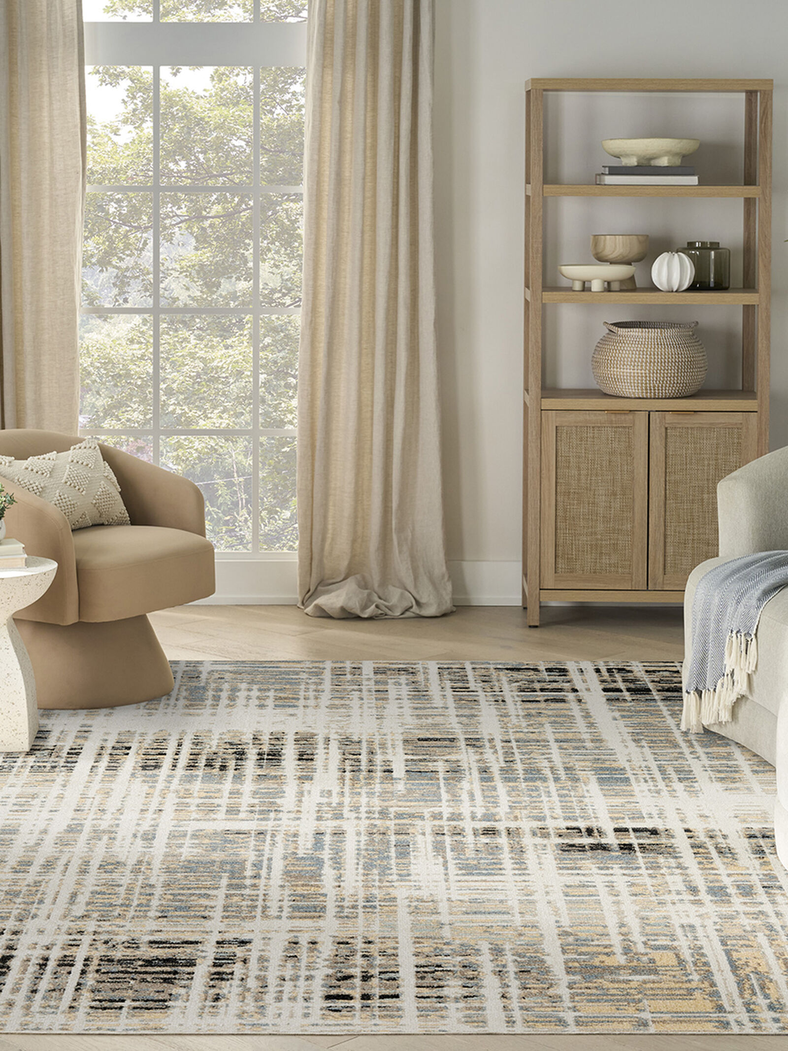 Nourison 9x12 (ft) Modern Abstract Ivory/Blue Washable Rug - Image 7