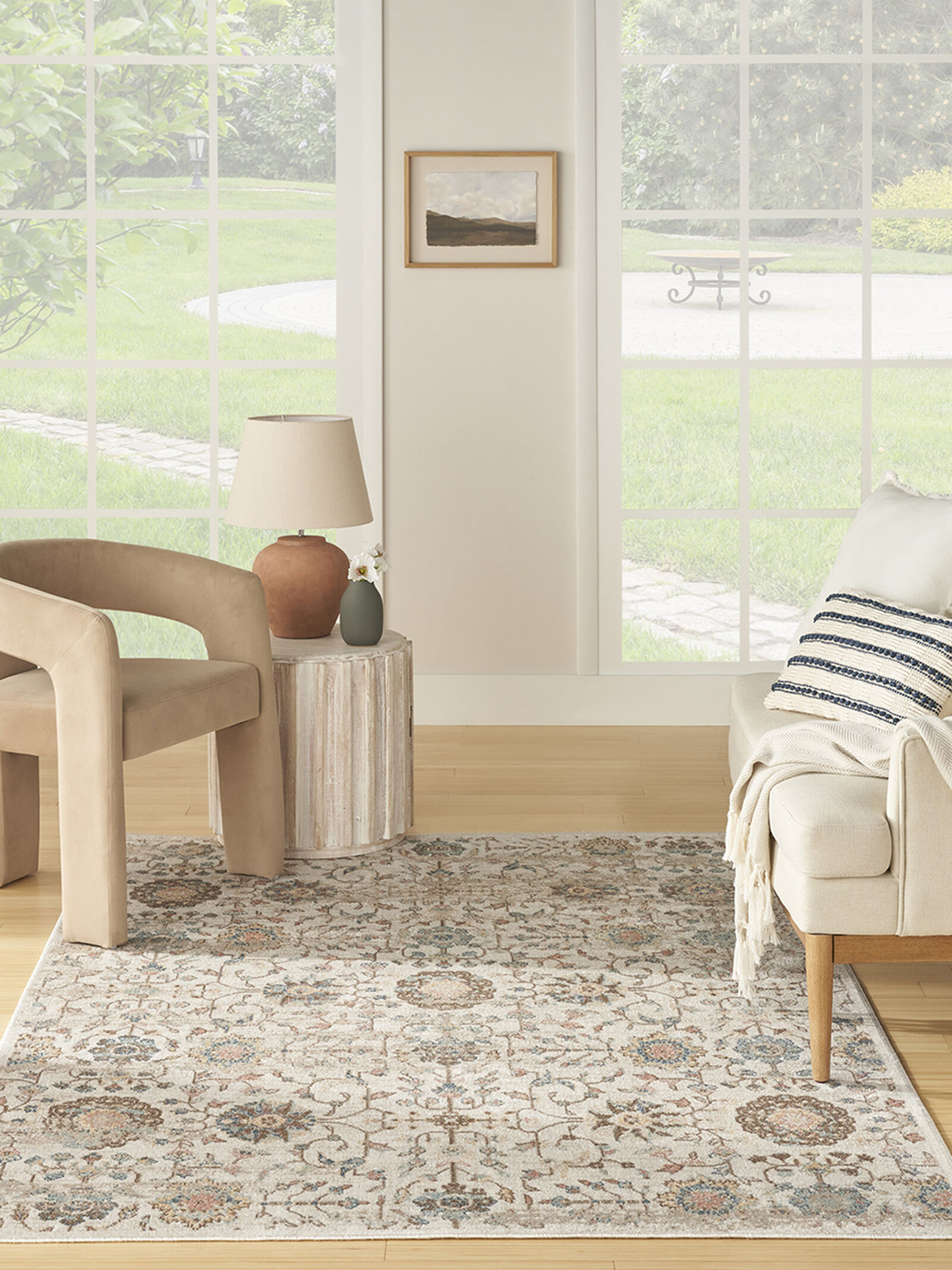 Nourison 6.7x9 (ft) Persian‑Inspired Beige Washable Rug - Image 2