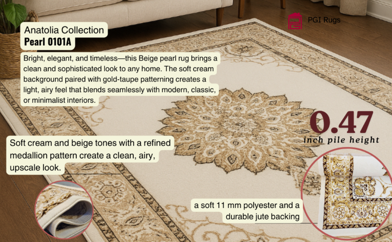 Pearl Beige PGI Runner Rug 2.6x8 ft - Image 10