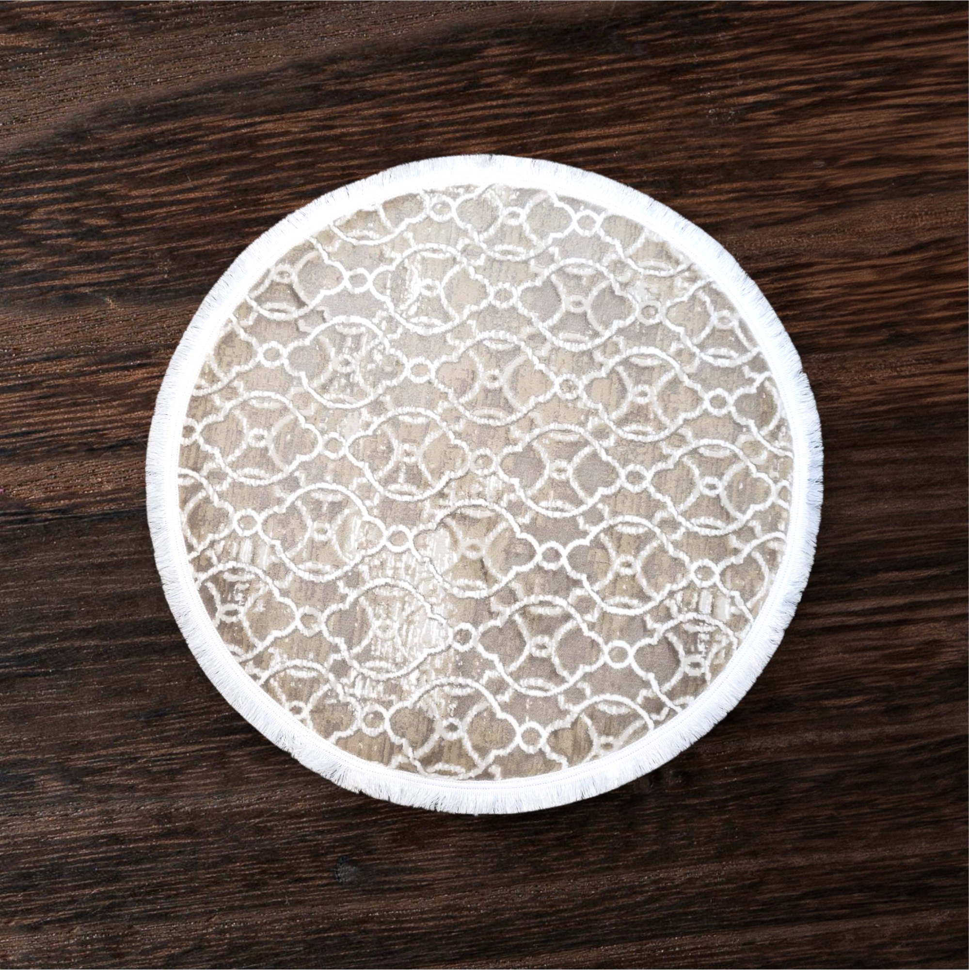 Beige Circles Round Rug - 3.2x3.2 (ft)