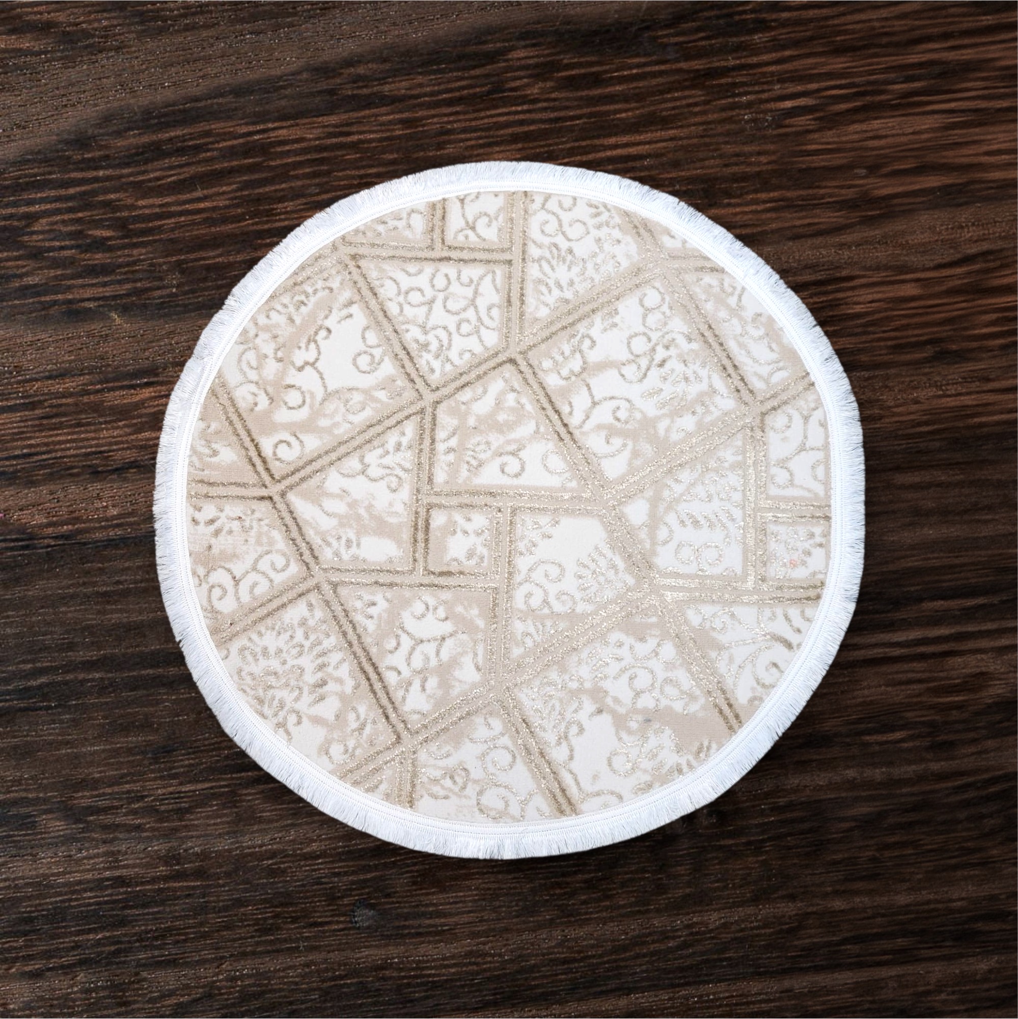 Ivory Lattice Round Rug - 3.2x3.2 (ft)