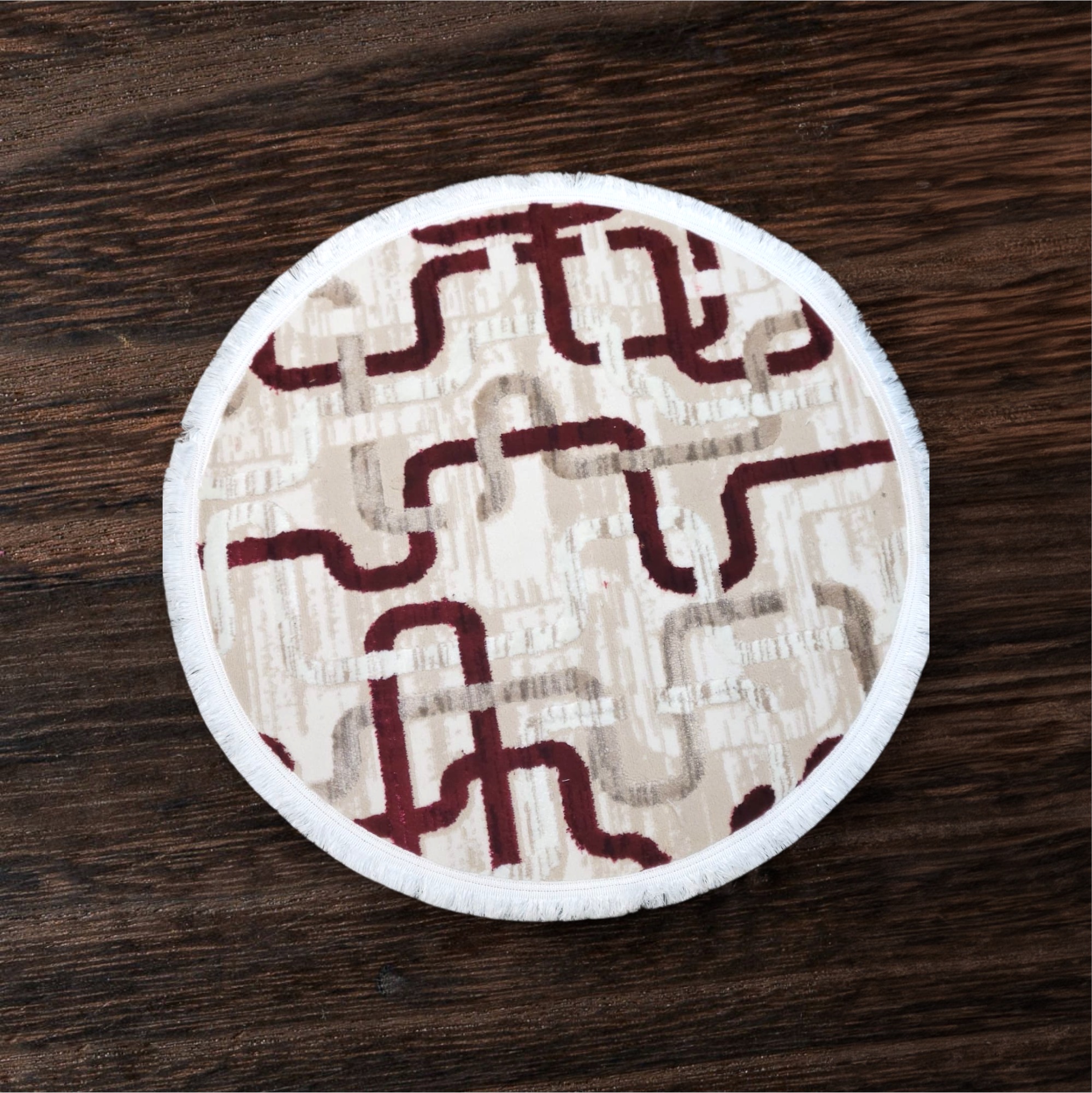 Burgundy Maze Round Rug - 3.2x3.2 (ft)