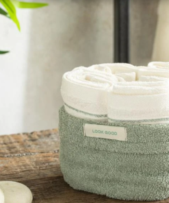 Quadro Cotton Towel Set of 4 Green - Ecru