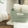 Quadro Cotton Towel Set of 4 Green - Ecru - Image 2