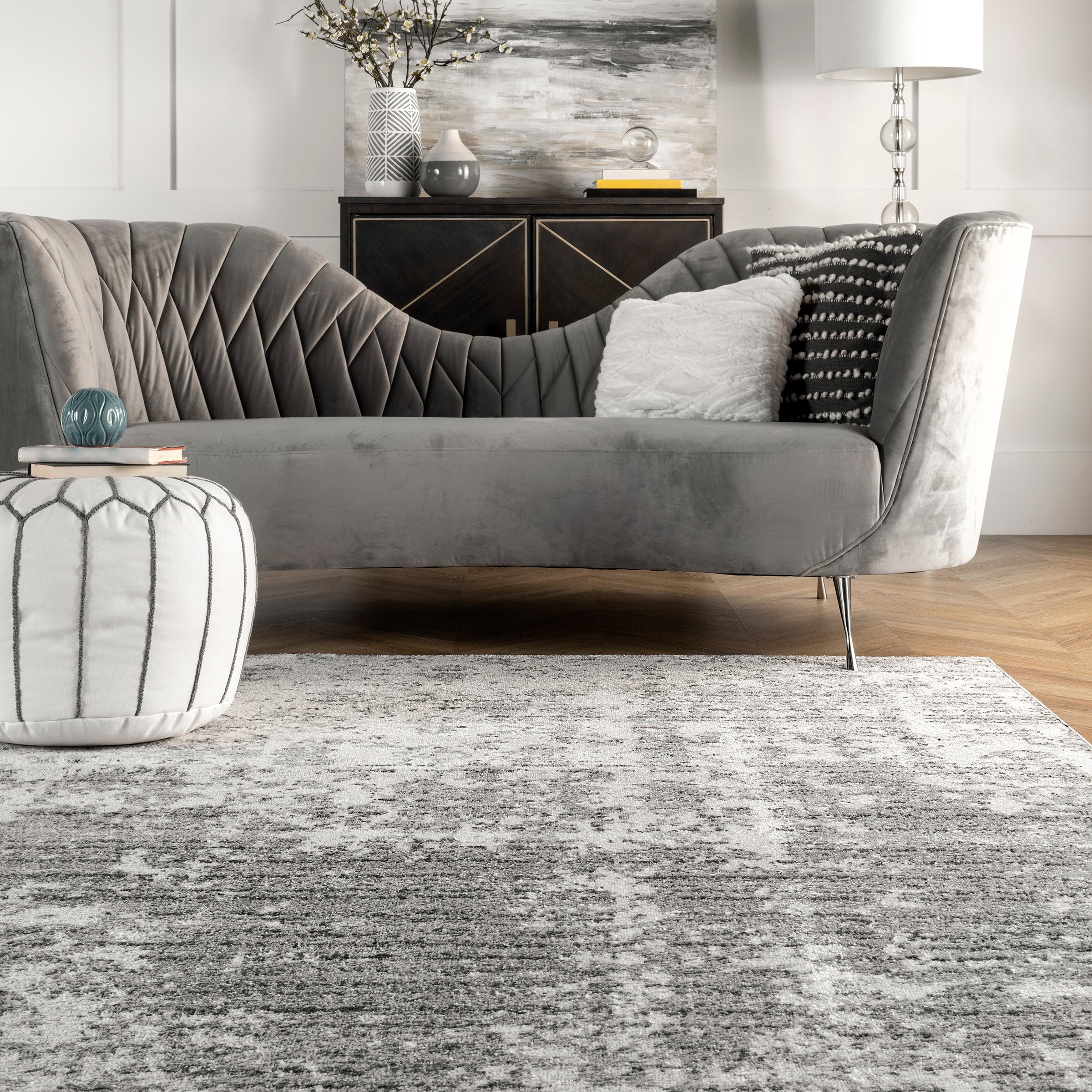 Smoky 9x12 (ft) Loomed Polypropylene Gray Abstract Area rug - Image 2