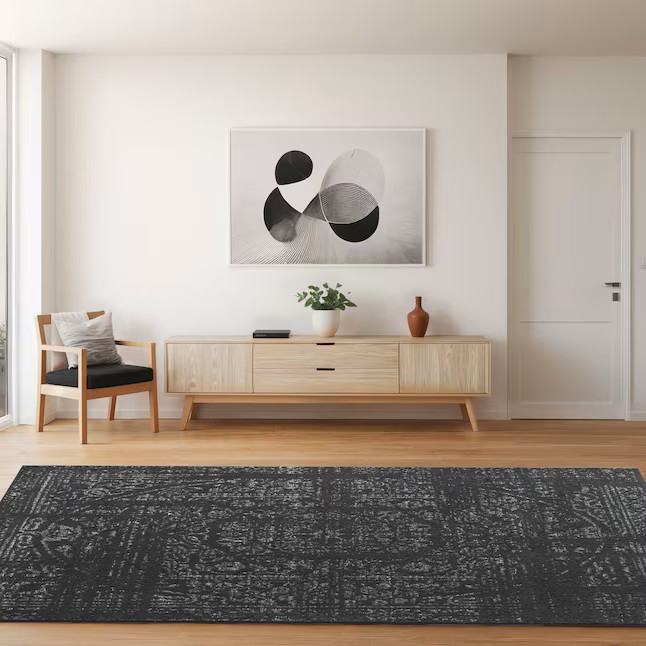 Smoky 12 x 15 (ft) Loomed Polypropylene Black Medallion Oriental Area rug - Image 3