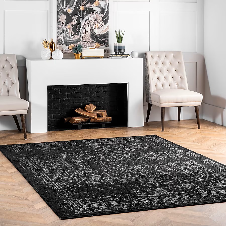 Smoky 12 x 15 (ft) Loomed Polypropylene Black Medallion Oriental Area rug - Image 9