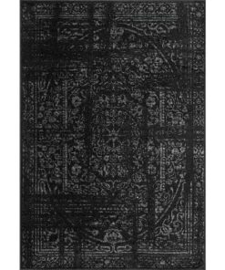 Smoky 7'6'' x 9'6'' (ft) Loomed Polypropylene Black Medallion Oriental Area rug