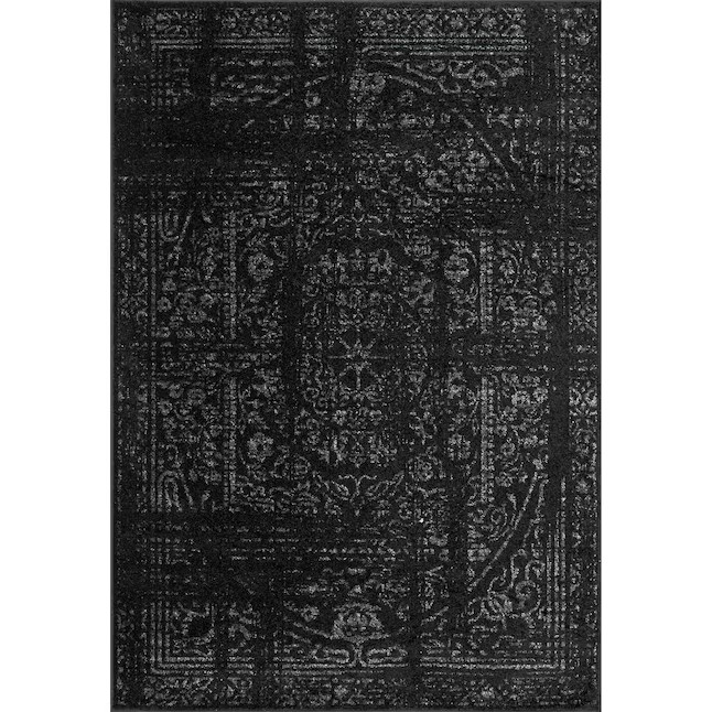 Smoky 12 x 15 (ft) Loomed Polypropylene Black Medallion Oriental Area rug