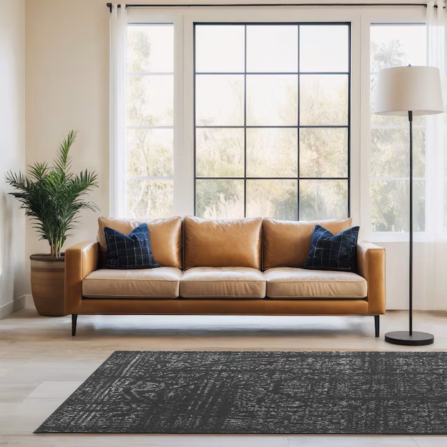 Smoky 12 x 15 (ft) Loomed Polypropylene Black Medallion Oriental Area rug - Image 2