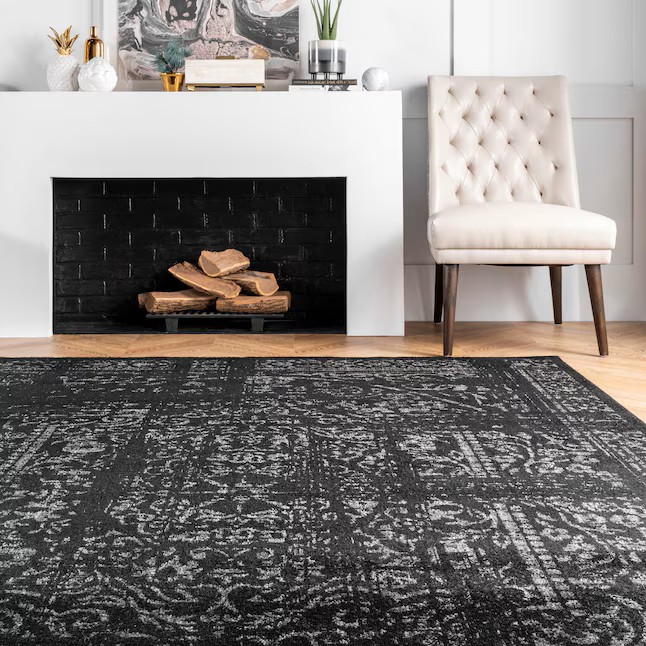 Smoky 12 x 15 (ft) Loomed Polypropylene Black Medallion Oriental Area rug - Image 5