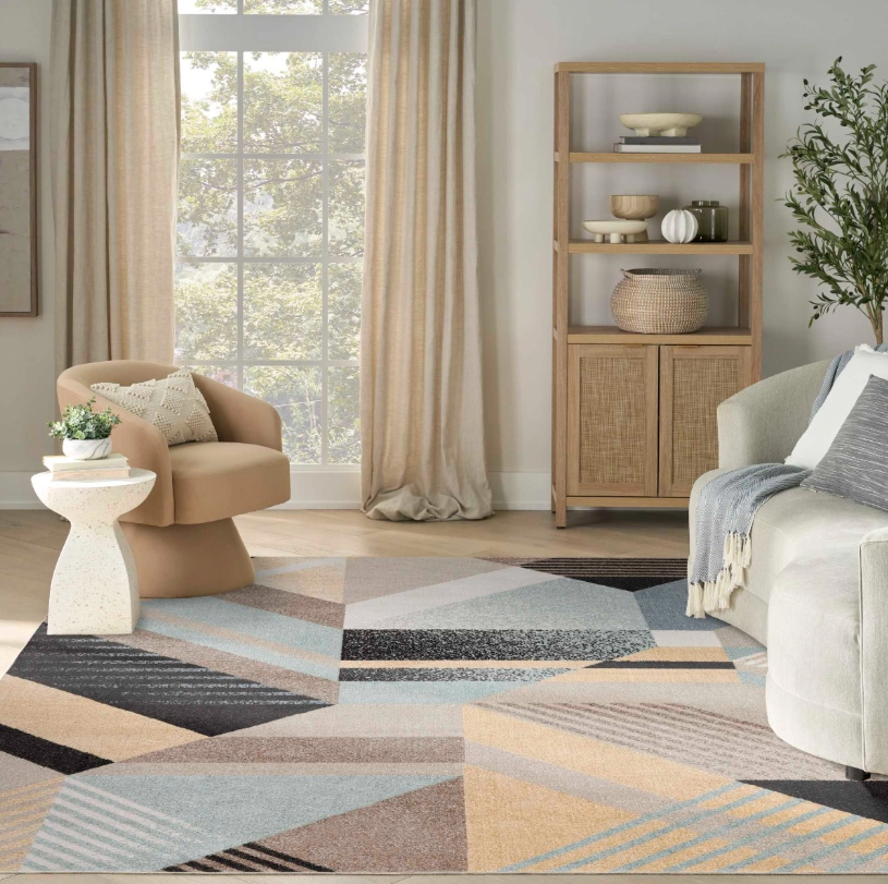 Nourison 9x12 (ft) Blue Multicolor Modern Washable Rug - Image 4