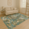 Modern rug styled in a cozy contemporary living space