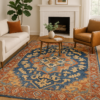 Close-up of rug pattern and low-pile texture