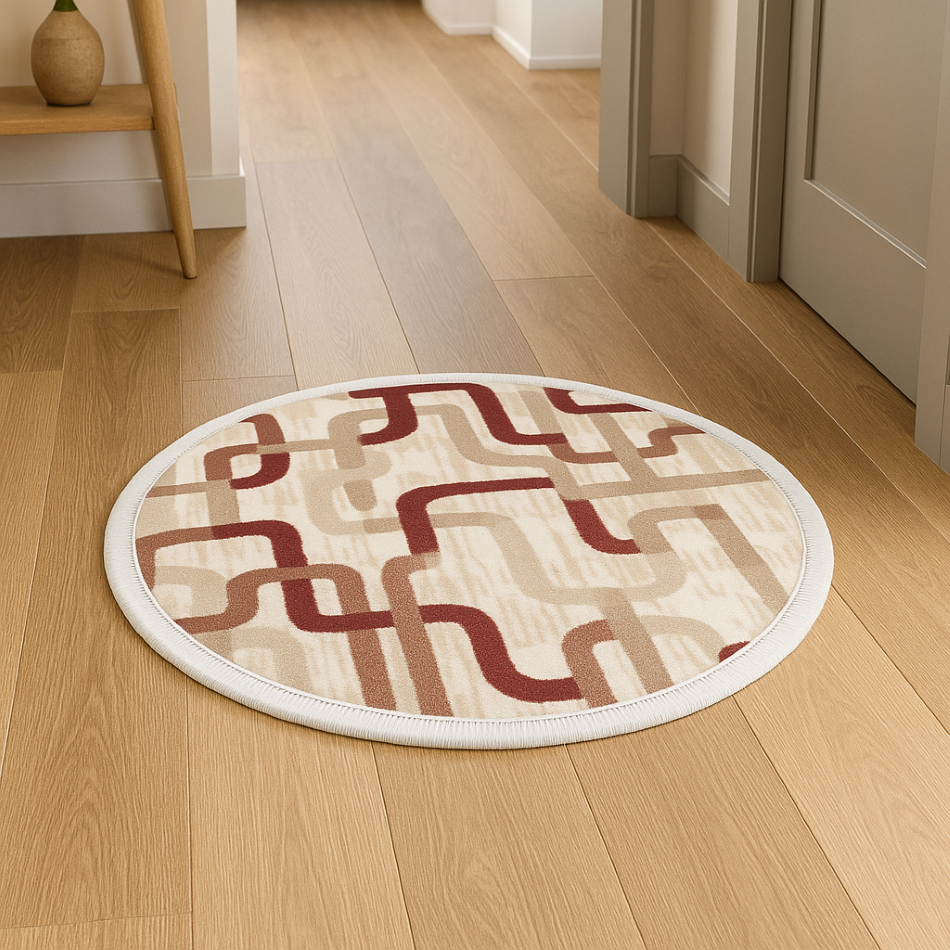 Burgundy Maze Round Rug - 3.2x3.2 (ft) - Image 2
