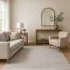 Abstract area rug styled in a modern living room