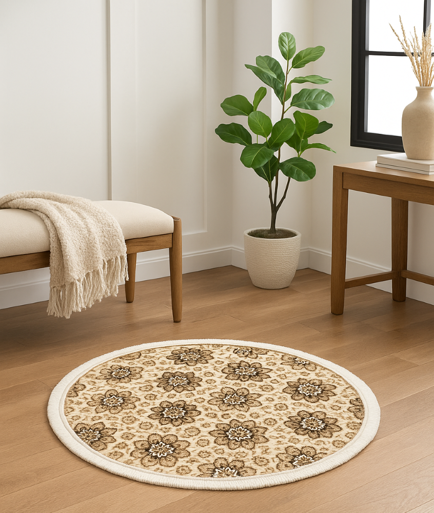 Floral Medallion Round Rug - 3.2x3.2 (ft) - Image 2