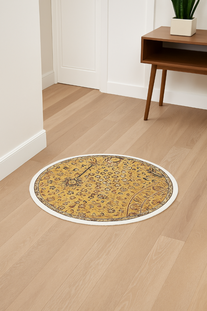 Golden Persian Round Rug - 3.2x3.2 (ft) - Image 3
