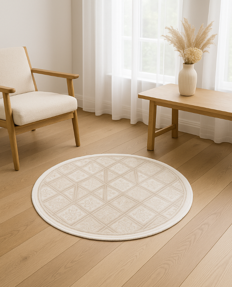 Ivory Lattice Round Rug - 3.2x3.2 (ft) - Image 3