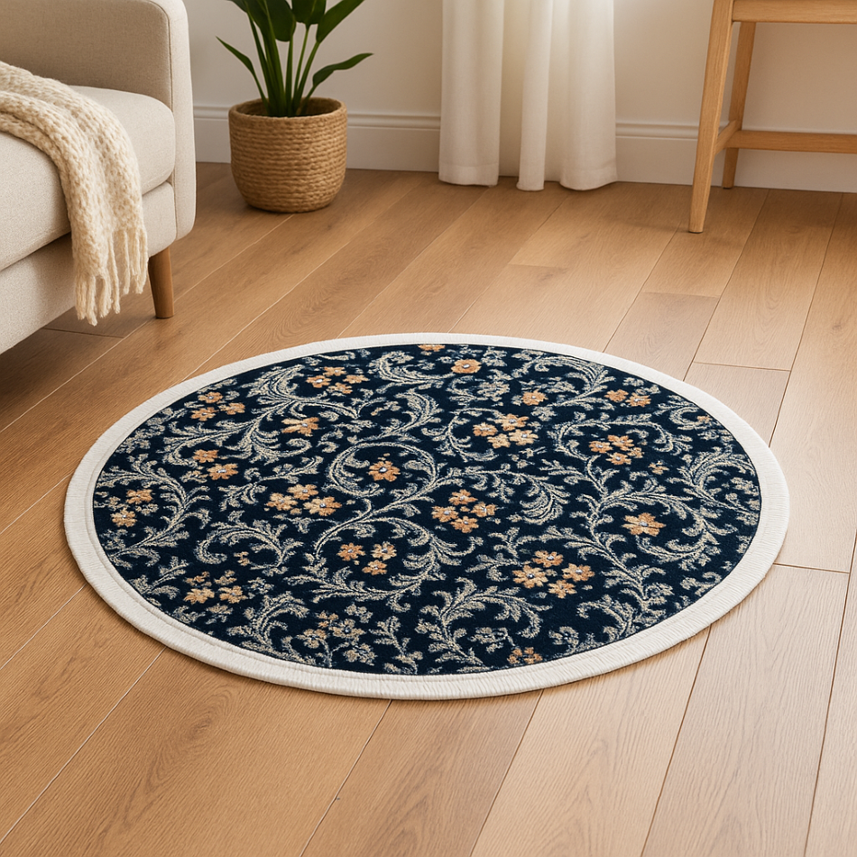 Midnight Floral Round Rug - 3.2x3.2 (ft) - Image 2