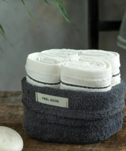 Quadro Cotton Towel Set of 4 Anthracite - Ecru