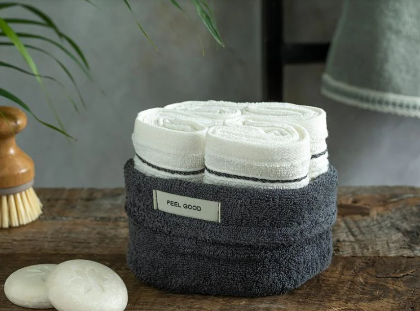 Quadro Cotton Towel Set of 4 Anthracite - Ecru