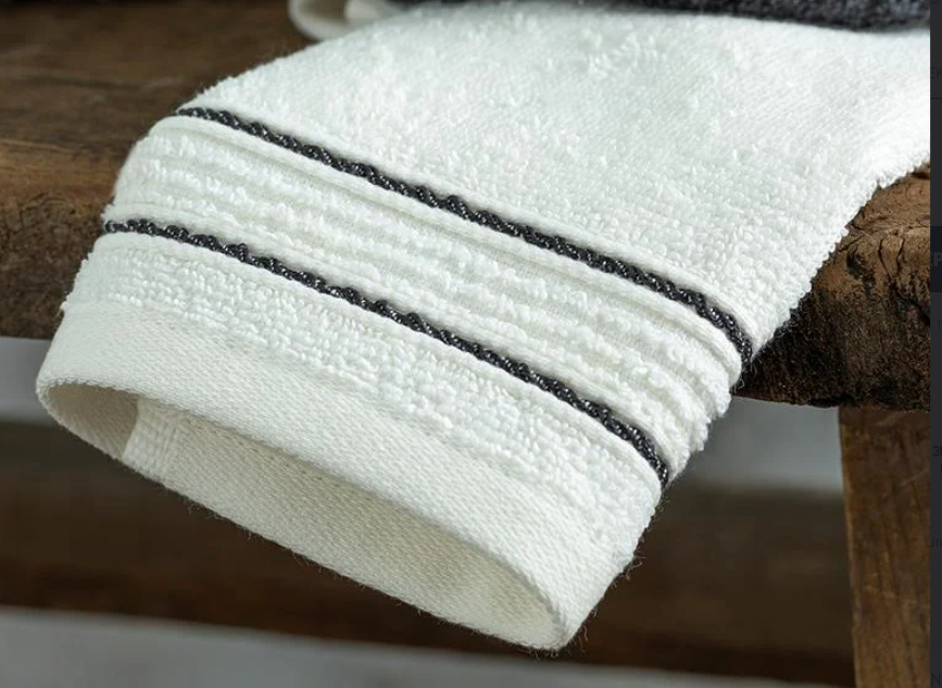 Quadro Cotton Towel Set of 4 Anthracite - Ecru - Image 3