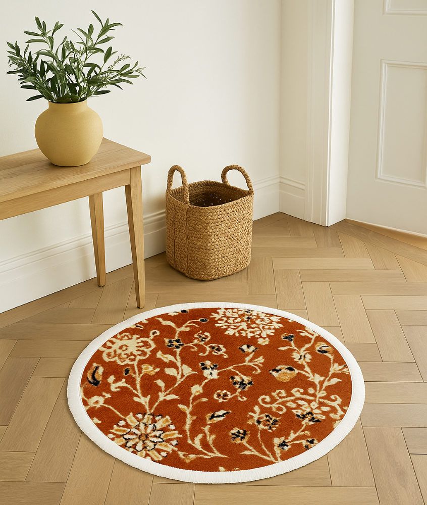 Rustic Floral Round Rug - 3.2x3.2 (ft) - Image 2