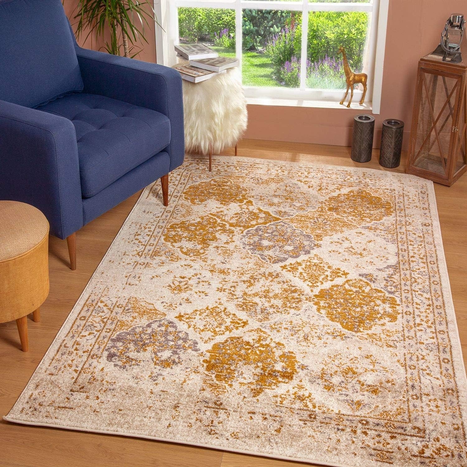 Vintage Collection Distressed | Bohemian | Beige/Brown Chic Area Rug - 4x6 ft - Image 5